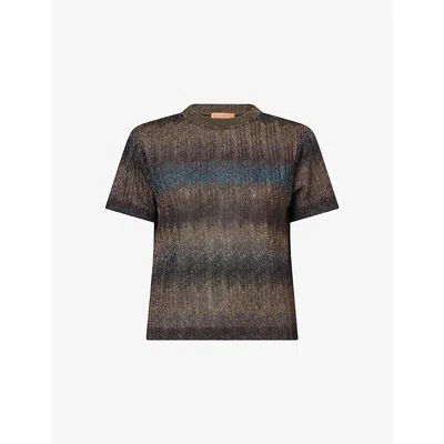 Missoni Womens Dark Blue Chevron Round-neck Metallic-knit T-shirt