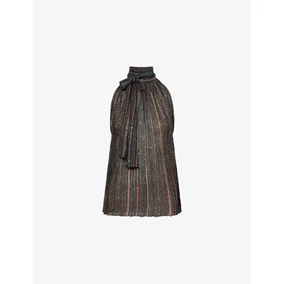 Missoni Womens Dark Brown High-neck Sequinned Metallic-knit Top