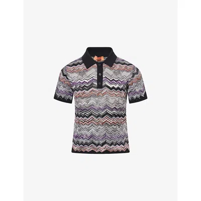 Missoni Womens Dark Tones Chevron-knit Short Sleeve Polo Shirt In Black