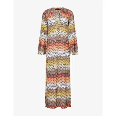 Missoni Womens Deep V-neck Knitted Maxi Cover Up S91sc-multi Blk Red Yelw