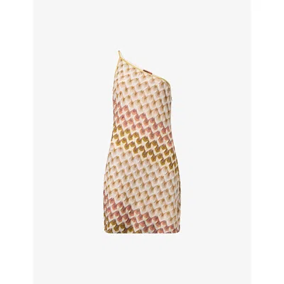 Missoni Womens One-shoulder Raschel-knit Mini Dress Gold Beige On White In Multi