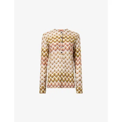 Missoni Womens Seraphim Chevron-print Knit Top Gold Beige On White In Brown