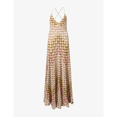 Missoni Womens V-neck Raschel-knit Maxi Dress Gold Beige On White In Brown