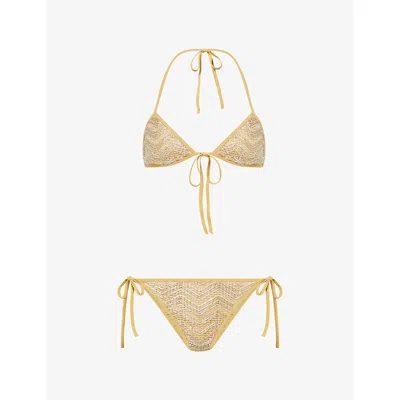 MISSONI WOMENS GOLD LAMÉ TRIANGLE BIKINI SET