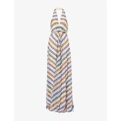 Missoni Womens Halter-neck Chevron Knitted Maxi Dress Multi Light Version