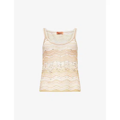 Missoni Womens Light Gold Chevron Scoop-neck Metallic-knit Tank Top In White