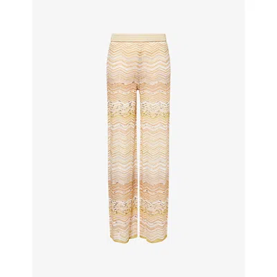 Missoni Womens Light Gold Chevron Straight-leg Metallic-knit Trousers