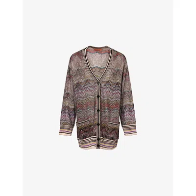 Missoni Womens Light Multicolor Tones Chevron Sequin-embellished Woven Cardigan In Brown