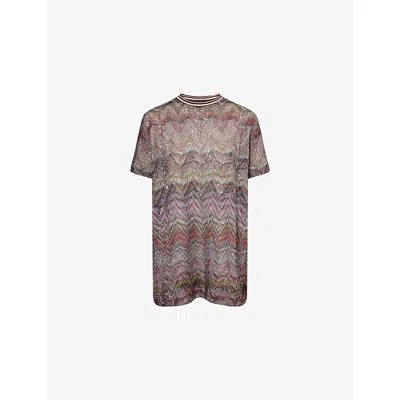 Missoni Womens Light Multicolor Tones Chevron Short-sleeve Sequin-knit T-shirt
