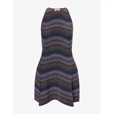 Missoni Womens Metallic Wavy Sleeveless Woven Skater Dress Dark Tones In Blue
