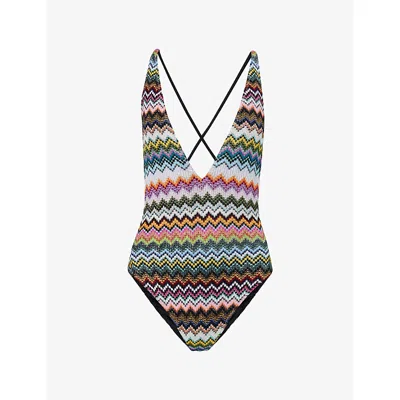 Missoni Womens  Chevron Plunge Knit Swimsuit In Multi