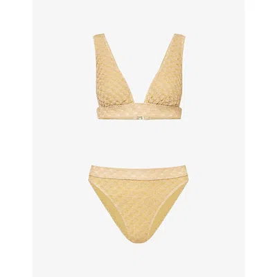 Missoni Womens  Deep V-neck Metallic-knit Bikini Set In S10by-gold