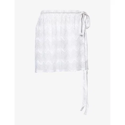 Missoni Womens Miss 3d Chevron Metallic Mini Skirt White W/silver Lame