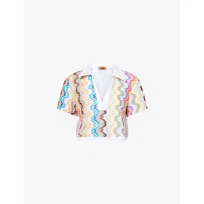 Missoni Womens Multi Open-collar Chevron-print Jersey Top