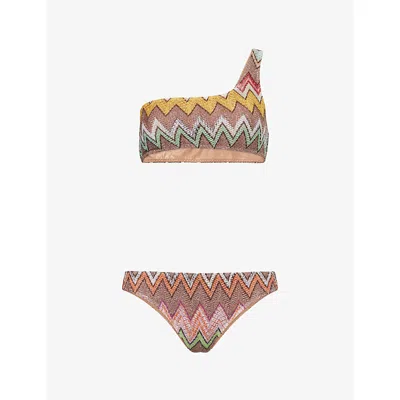 Missoni Womens Multicolor W/dark Base Raschel  Chevron-knit Bikini Set In Brown