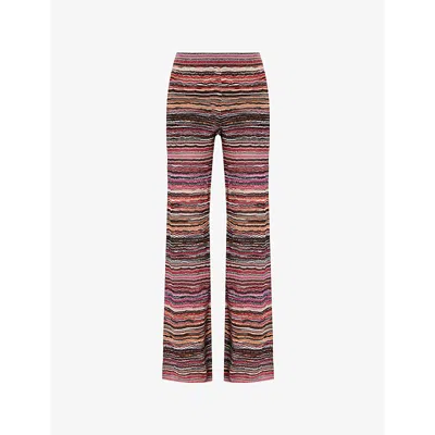Missoni Womens  Striped Metallic-weave Straight-leg Mid-rise Knitted Trousers In Brown