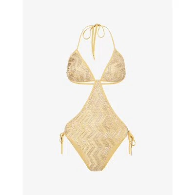 Missoni Womens  Zigzag Cut-out Swimsuit In Gold