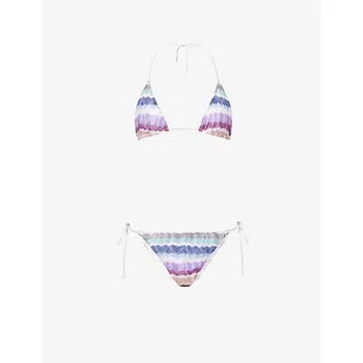 Missoni Womens  Zigzag-pattern Triangle Tulle Bikini Set In Multicolor