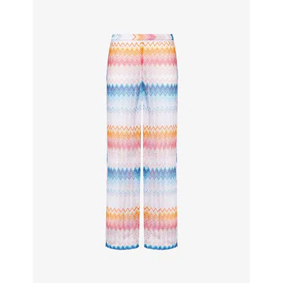 Missoni Womens  Shade Wide-leg Metallic Chevron-weave Trousers In Mult Shaded Fucsia&blue
