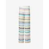 Missoni Zigzag-intarsia Wide-leg Open-knit Trousers In Multi Blue Yellow