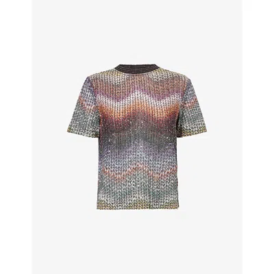 Missoni Womens Multi Dark Chevron Round-neck Metallic-knit T-shirt