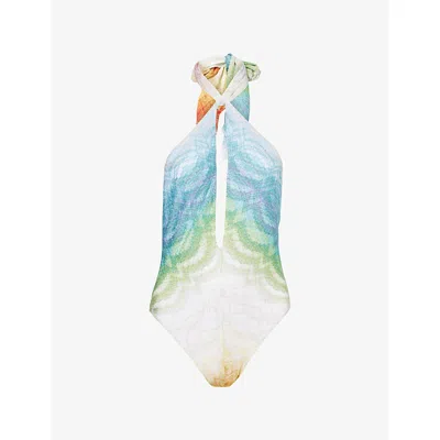 Missoni Womens Multi Halterneck Open-back Swimsuit