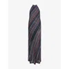 Missoni Womens Multi Orng Prpl Blk Striped Halterneck Knitted Maxi Dress In Multi