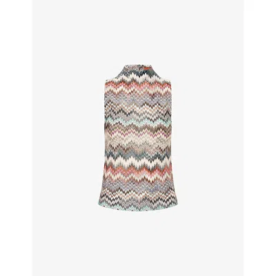 Missoni Womens Multi Wte Blu Brwn Chevron Flared Knitted Top