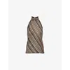 Missoni Womens Multicolor Beige Brown Halterneck Embellished Stretch-woven Top In Brown