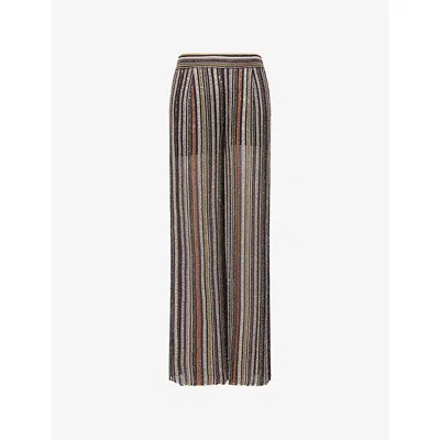 Missoni Womens Multicolor Beige Brown Sequin-stripe High-waist Knitted Trousers