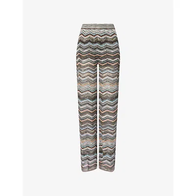 Missoni Womens Zigzag Lamé Sequin Wide-leg Trousers Multicolor Black Brown
