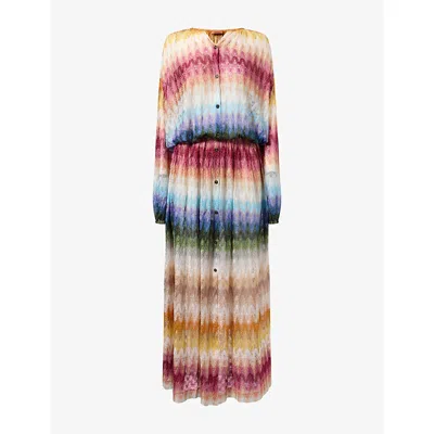 Missoni Womens Cinched-waist Raschel-knit Maxi Dress Multicolor Blu Ylw, Grn