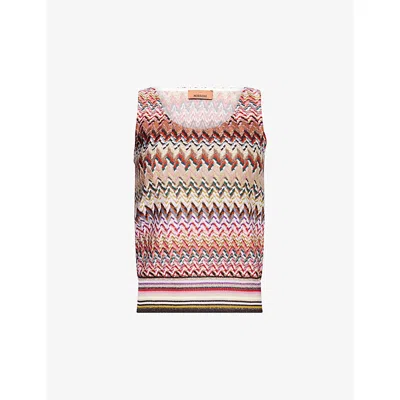 Missoni Womens Multicolor Chevron Scoop-neck Knit Top