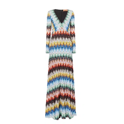Missoni Womens Multicolor On Black Base Metallic Knitted Maxi Dress