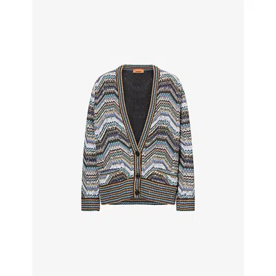 Missoni Womens Multicolor On Dark Base Sequin-embellished Chevron-pattern Knitted Cardigan In Gray
