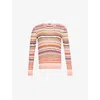 MISSONI WOMENS MULTICOLOR PINK TONES STRIPE RIBBED CREWNECK COTTON-BLEND KNITTED TOP