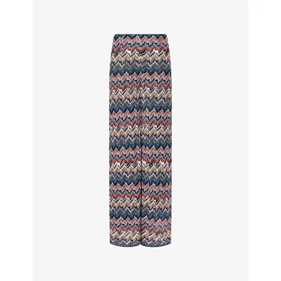 Missoni Womens Multicolor Tones Chevron Metallic-knit Wide-leg Trousers