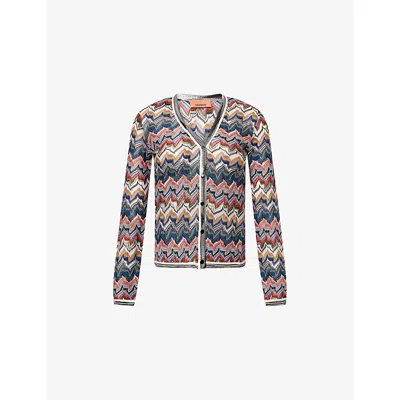 MISSONI WOMENS MULTICOLOR TONES CHEVRON V-NECK KNIT CARDIGAN