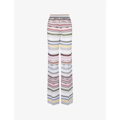 Missoni Womens Multicolor White Chevron-knit Cotton-blend Trousers