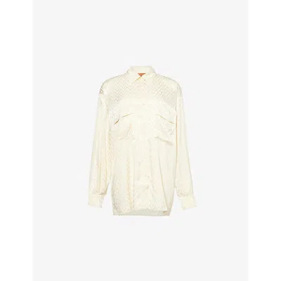 Missoni Womens  Chevron-print Two-patch-pockets Woven Shirt In Natural Beige
