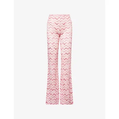MISSONI WOMENS PINK/WHITE CHEVRON-PATTERN STRAIGHT-LEG MID-RISE WOVEN TROUSERS