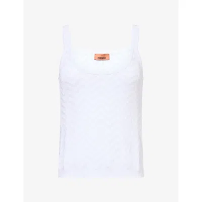 Missoni Womens Scoop-neck Chevron-knit Cotton-blend Tank Top White