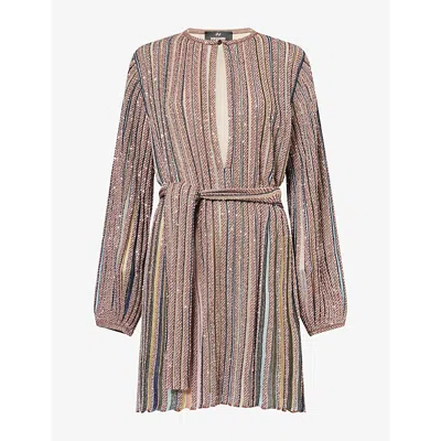 Missoni Womens Sequin-embellished Stripe Knitted Mini Dress Multicolor W Powder Pink