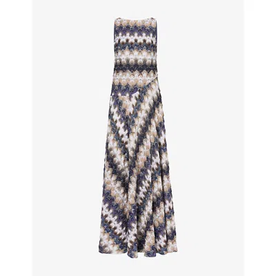 Missoni Womens Sleeveless Raschel-lace Lamé Knitted Maxi Dress Multi Blue White