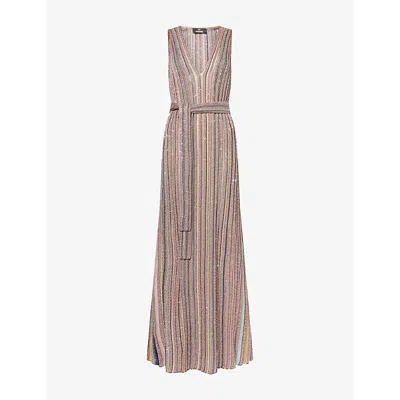 Missoni Womens Sleeveless Striped Knitted Maxi Dress Multicolor W Powder Pink