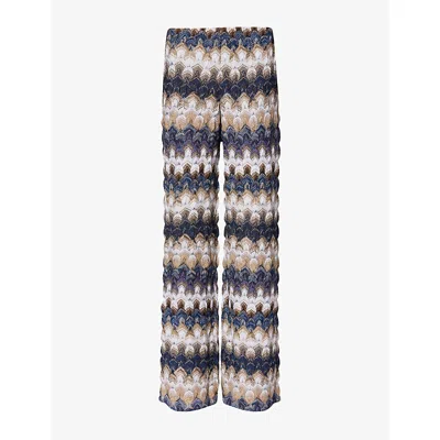 Missoni Womens Straight-leg Raschel-lace Knitted Trousers Multi Blue White