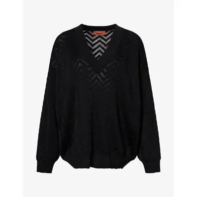Missoni Womens V-neck Chevron-knit Cotton-blend Jumper Black