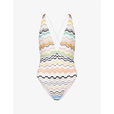 Missoni Womens V-neck Cross-back Knitted Swimsuit Smsnp-multicolor