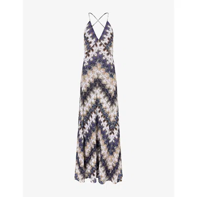 Missoni Womens V-neck Raschel-lace Knitted Maxi Dress Multi Blue White