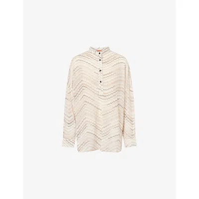 Missoni Womens White And Beige Chevron Relaxed-fit Knitted Blouse In Multi